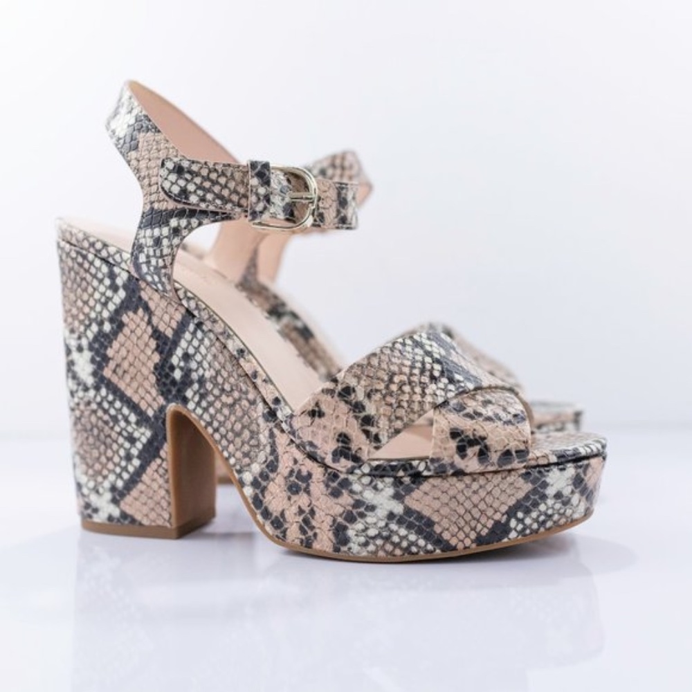 Kate Spade Grace Leather Snake Rose Nude Gray Black Animal Print Platform Sandal - Picture 4 of 14